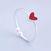 Brass Finger Ring, Heart, thick 925 sterling silver plated, adjustable & for woman & enamel, nickel, lead & cadmium free US Ring 