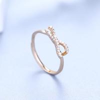 Cubic Zirconia Micro Pave Brass Finger Ring, Bowknot, rose gold color plated, adjustable & micro pave cubic zirconia & for woman, nickel, lead & cadmium free US Ring 