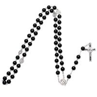 Rosary Necklace, Glass Pearl, with Zinc Alloy, Cross, antique silver color plated, Christian Jewelry & for man, nickel, lead & cadmium free, 8mm Approx 27.6 Inch 