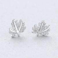 Cubic Zircon Brass Earring, Leaf, thick 925 sterling silver plated & for woman & with cubic zirconia, nickel, lead & cadmium free 