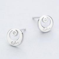 Cubic Zircon Brass Earring, thick 925 sterling silver plated, with letter pattern & for woman & with cubic zirconia, nickel, lead & cadmium free 