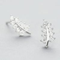 Cubic Zircon Brass Earring, Leaf, thick 925 sterling silver plated, for woman & with cubic zirconia, nickel, lead & cadmium free 