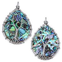 Abalone Shell Pendants, Brass, with White Shell & Abalone Shell, Teardrop, platinum color plated, mosaic Approx 