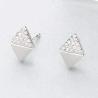 Cubic Zircon Brass Earring, Rhombus, thick 925 sterling silver plated, for woman & with cubic zirconia, nickel, lead & cadmium free 