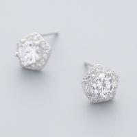 Cubic Zircon Brass Earring, Pentagon, thick 925 sterling silver plated, for woman & with cubic zirconia, nickel, lead & cadmium free 