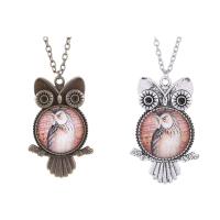 Zinc Alloy Necklace, with iron chain & Glass, with 58cm extender chain, Owl, plated, time gem jewelry & oval chain & for woman & decal lead & cadmium free, 25mm Approx 17.5 Inch 