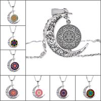 Time Gem Jewelry Necklace, Zinc Alloy, with iron chain & Glass, with 5cm extender chain, Moon, antique silver color plated, Unisex & valentino chain & decal, lead & cadmium free, 25mm Approx 17.5 Inch 