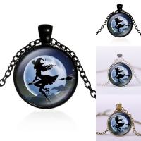 Time Gem Jewelry Necklace, Zinc Alloy, with iron chain & Glass, with 5cm extender chain, Flat Round, plated, Unisex & Halloween Jewelry Gift & oval chain & decal lead & cadmium free, 25mm Approx 17.5 Inch 