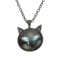 Time Gem Jewelry Necklace, Zinc Alloy, with iron chain & Glass, with 5cm extender chain, Cat, plumbum black color plated, Unisex & oval chain & decal, lead & cadmium free, 25mm Approx 17.5 Inch 