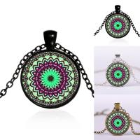 Time Gem Jewelry Necklace, Zinc Alloy, with iron chain & Glass, with 5cm extender chain, Flat Round, plated, Unisex & oval chain & decal lead & cadmium free, 25mm Approx 17.5 Inch 