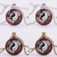 Time Gem Jewelry Necklace, Zinc Alloy, with iron chain & Glass, with 5cm extender chain, Flat Round, plated, ying yang & Unisex & oval chain & decal lead & cadmium free, 25mm Approx 17.5 Inch 