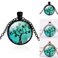 Time Gem Jewelry Necklace, Zinc Alloy, with iron chain & Glass, with 5cm extender chain, Flat Round, plated, tree of life design & Unisex & oval chain & decal lead & cadmium free, 25mm Approx 17.5 Inch 