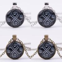 Time Gem Jewelry Necklace, Zinc Alloy, with iron chain & Glass, with 5cm extender chain, Flat Round, plated, Unisex & oval chain & decal lead & cadmium free, 25mm Approx 17.5 Inch 