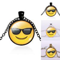 Time Gem Jewelry Necklace, Zinc Alloy, with iron chain & Glass, with 5cm extender chain, Flat Round, plated, facial expression series & Unisex & oval chain & decal lead & cadmium free, 25mm Approx 17.5 Inch 