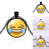 Time Gem Jewelry Necklace, Zinc Alloy, with iron chain & Glass, with 5cm extender chain, Flat Round, plated, facial expression series & Unisex & oval chain & decal lead & cadmium free, 25mm Approx 17.5 Inch 