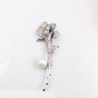 South Sea Shell Brooch, Brass, with Shell Pearl, Rose, platinum plated, hypo allergic & Unisex & with cubic zirconia 