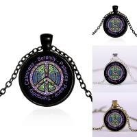 Time Gem Jewelry Necklace, Zinc Alloy, with iron chain & Glass, with 5cm extender chain, Flat Round, plated, tree of life design & Unisex & oval chain & with letter pattern & decal lead & cadmium free, 25mm Approx 17.5 Inch 