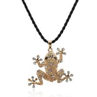 Rhinestone Zinc Alloy Necklace, with Waxed Linen Cord, with 5cm extender chain, Frog, plated, for woman & with rhinestone, lead & cadmium free, 500mm Approx 19.5 Inch 