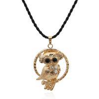 Rhinestone Zinc Alloy Necklace, with Waxed Linen Cord, with 5cm extender chain, Owl, plated, for woman & with rhinestone, lead & cadmium free, 450mm Approx 19.5 Inch 