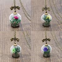 Glass Sweater Chain Necklace, with Dried Flower & Zinc Alloy, oval chain & for woman Approx 25.5 Inch 