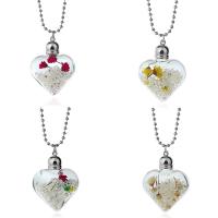 Glass Globe Necklace, with Dried Flower & Crystal & Zinc Alloy, Heart, ball chain & for woman 28mm Approx 19.5 Inch 