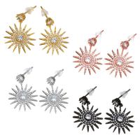 Cubic Zircon Brass Earring, with rubber earnut, Flower, plated, for woman & with cubic zirconia 35mm 