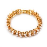 Zinc Alloy Bracelet, with ABS Plastic Pearl, gold color plated, for woman, lead & cadmium free, 180mm Approx 7 Inch 