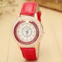 Fashion Watch Bracelet, PU Leather, with Glass & Rhinestone & Zinc Alloy, stainless steel pin buckle, plated, for woman & with rhinestone, Crystal Golden Shadow (Steel), 40mm, 20mm Approx 9.4 Inch 