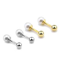 Brass straight barbell, with Glass Pearl, plated, Unisex 28mm, 15mm, 10mm 