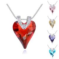 CRYSTALLIZED™ Brass Necklace, with CRYSTALLIZED™, with 5cm extender chain, Heart, platinum plated, box chain & for woman & faceted nickel, lead & cadmium free Approx 15.5 Inch 
