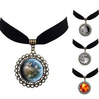 Fashion Choker Necklace, Zinc Alloy, with Velveteen & Glass, with 5cm extender chain, Flower, antique bronze color plated, starry design & time gem jewelry & for woman & decal, lead & cadmium free, 40mm Approx 12 Inch 
