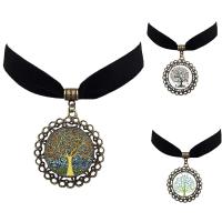 Fashion Choker Necklace, Zinc Alloy, with Velveteen & Glass, with 5cm extender chain, Flower, antique bronze color plated, tree of life design & time gem jewelry & for woman & decal, lead & cadmium free, 40mm Approx 12 Inch 