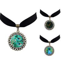 Fashion Choker Necklace, Zinc Alloy, with Velveteen & Glass, with 5cm extender chain, Flower, antique bronze color plated, time gem jewelry & for woman & decal, lead & cadmium free, 40mm Approx 12 Inch 