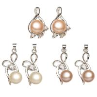 Cultured Freshwater Pearl Brass Pendant, with Brass, platinum color plated, with rhinestone & mixed, 7-8mm, 20-32mm Approx 2-3mm 