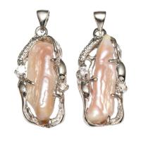 Cultured Freshwater Pearl Brass Pendant, with Brass, platinum color plated, with rhinestone Approx 
