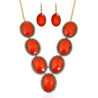 Resin Jewelry Sets, Zinc Alloy, earring & necklace, with Resin, iron earring hook, with 5cm extender chain, antique gold color plated, twist oval chain & for woman lead & cadmium free, 450mm Approx 17.5 Inch 