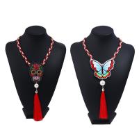 Stoff Halskette, mit Caddice & ABS-Kunststoff-Perlen & Zinklegierung, mit Verlängerungskettchen von 5cm, bestickte & verschiedene Stile für Wahl & für Frau, 450mm, Länge:ca. 17.5 ZollInch, verkauft von Strang