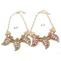 Rhinestone Zinc Alloy Jewelry Set, Stud Earring & necklace, with Crystal, stainless steel post pin, with 5cm extender chain, Leaf, gold color plated, for woman & faceted & with rhinestone lead & cadmium free, 70mm Approx 15.5 Inch 