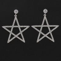 Cubic Zircon Brass Earring, Cupronickel, with Cubic Zirconia, sterling silver post pin, Star, silver color plated, for woman 