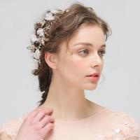 alliage de zinc Bijoux de cheveux Fleurs, avec ruban de satin, Placage de couleur d'or, pour mariée, sans plomb et cadmium Vendu par PC