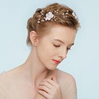 alliage de zinc Bande de cheveux, avec Plastique ABS perle, fleur, Placage de couleur d'or, pour mariée, sans plomb et cadmium Vendu par PC