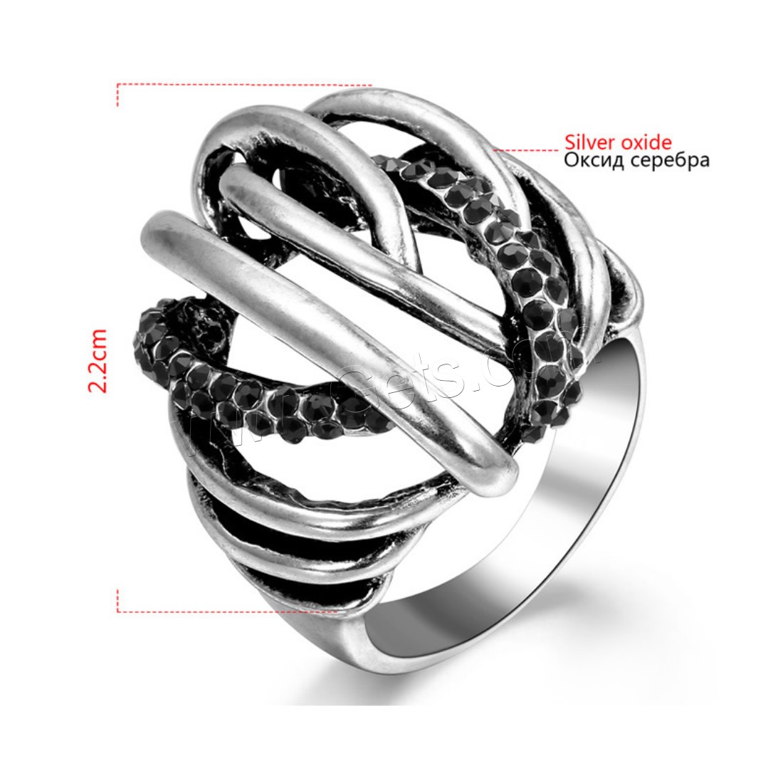Newegg® Finger Ring, Zinc Alloy, antique silver color plated, for woman & with rhinestone, 22mm, Sold By PC