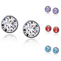 Brass Stud Earring, with CRYSTALLIZED™, Flat Round, platinum plated, for woman & faceted nickel, lead & cadmium free, 7mm 