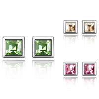 Brass Stud Earring, with CRYSTALLIZED™, Square, platinum plated, for woman & faceted nickel, lead & cadmium free, 6.5mm 