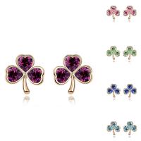 Brass Stud Earring, with CRYSTALLIZED™, Three Leaf Clover, real gold plated, for woman & faceted nickel, lead & cadmium free 