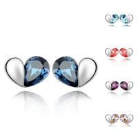 Brass Stud Earring, with CRYSTALLIZED™, Heart, platinum plated, for woman & faceted nickel, lead & cadmium free 