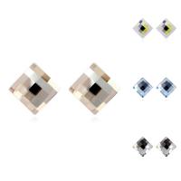 Brass Stud Earring, with CRYSTALLIZED™, Rhombus, platinum plated, for woman & faceted nickel, lead & cadmium free 