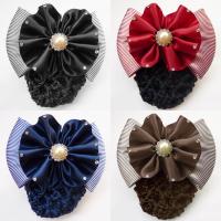 Polyester Hair Jewelry Flower, with Plastic Pearl & Iron & Zinc Alloy, gold color plated, iron-on & for woman & with rhinestone 