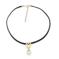 Нейлон шнур ожерелье, Нейлоновый шнурок, с ABS пластик жемчужина & Латунь, с 5cm наполнитель цепи, плакированный настоящим золотом, Женский & граненый, 8mm, длина:Приблизительно 15.5 дюймовый, продается Strand