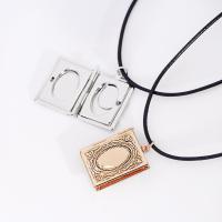 Fashion Locket Necklace, Brass, with PU Leather, with 1.9Inch extender chain, Rectangle, plated, for woman & enamel Approx 13.7 Inch 